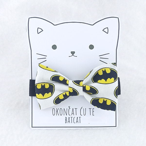 Ogrlica i mašna za mačke u uzorku Batcat (Batman, superheroj)