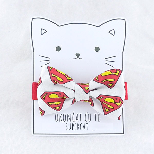 Ogrlica i mašna za mačke u uzorku Supercat (Superman, superheroj)