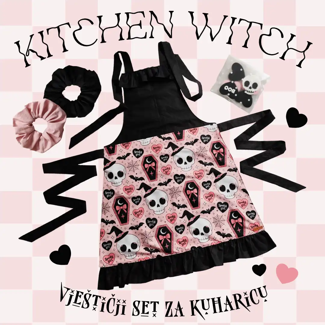kitchen witch vjesticji set za kuharicu uzorak spooky girl